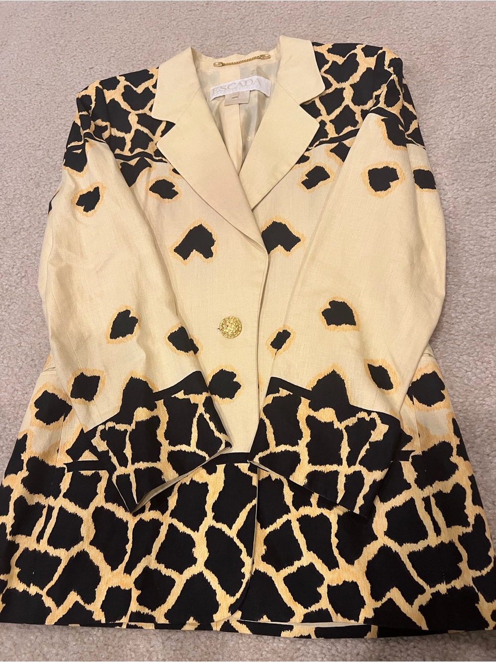 Escada Cream & Black Animal-Print Linen Blazer